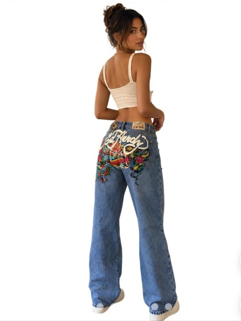 Ed Hardy NWT Size 28 Baggy Jeans Tattoo Graphic Dragon Tiger Y2K Denim